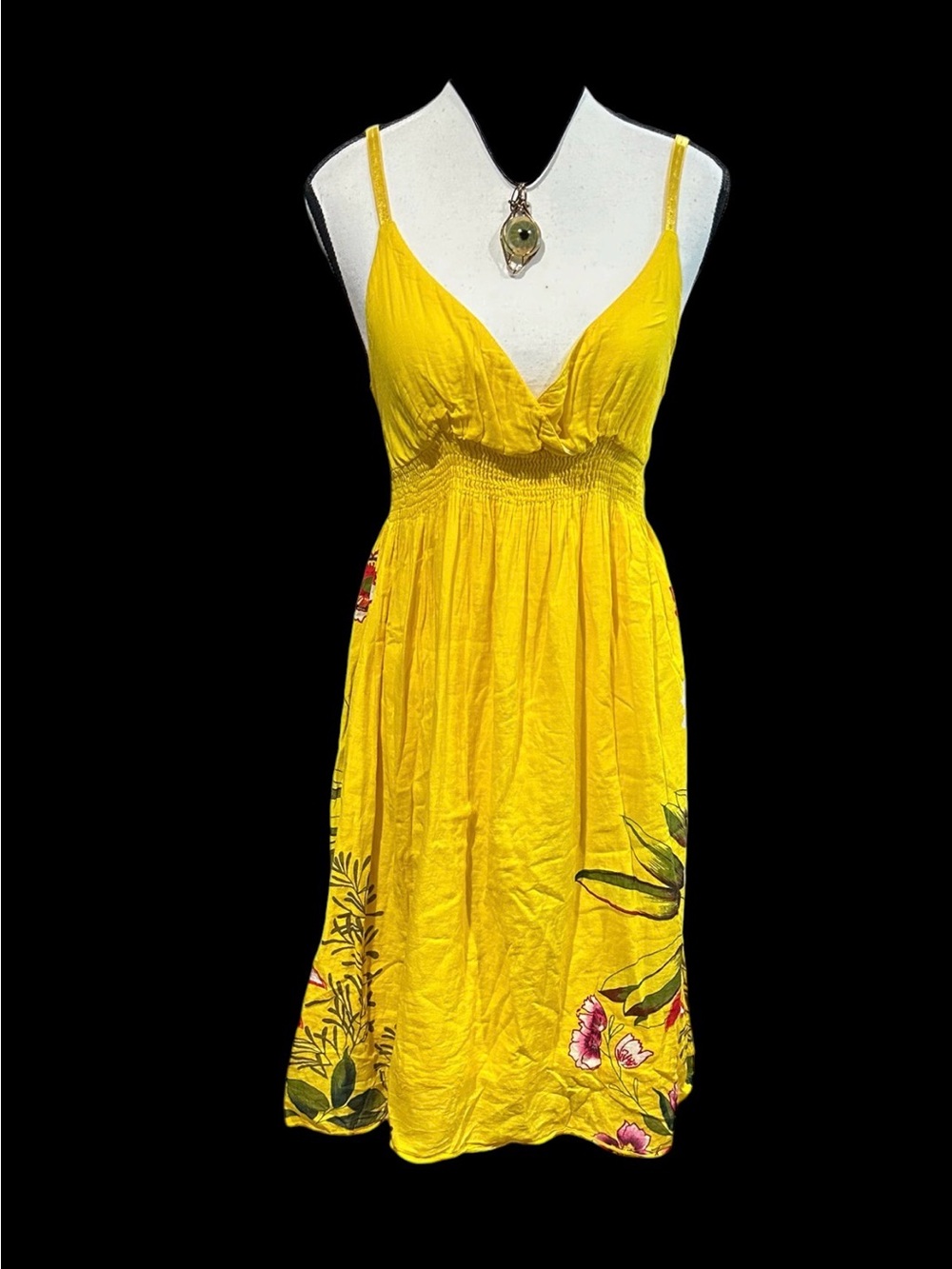 Derek Heart Bright Yellow Floral Midi Dress